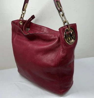 VTG Michael Kors Fulton Mahogany Red Pebble Leather Chain Bag Purse Old Money Y2 - Photo 1/4