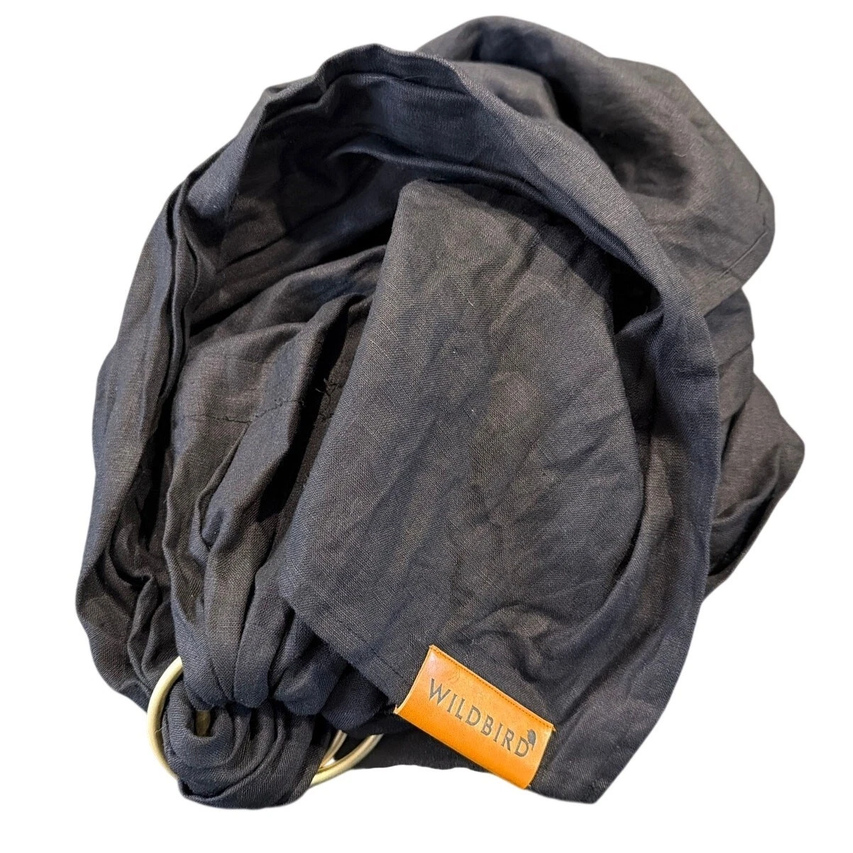 NWOT WildBird Linen Ring Sling Baby Carrier, Black, Gold Rings