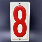 Vintage Embossed Tin Metal 10"x5" Gas Station Sign “8” Rectangular Red