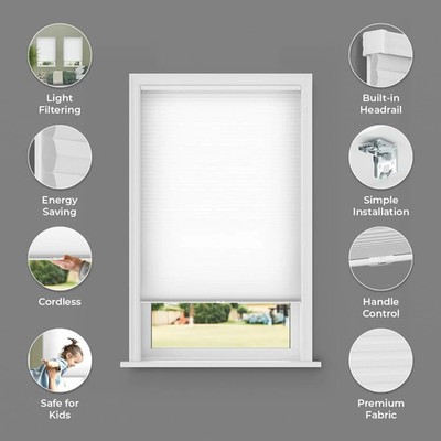 Lumino Cordless Light Filtering Cellular Shades 31''x64'' Honeycomb White