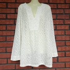 Floral Lace Tunic Top Sz XL Sheer Liz Claiborne Fairy Ethereal Boho Retro Lacy