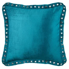 Turquoise Blue Pillow Cover, 16"x16" Velvet-Turquoise Blue Crystal Palace