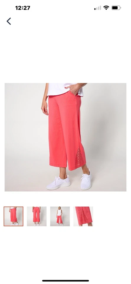 Isaac Mizrahi Live! Pantalón Corto Alto Tejido Pierna Ancha con Crochet Verde y Coral X 2 MT Foto 3 de 3