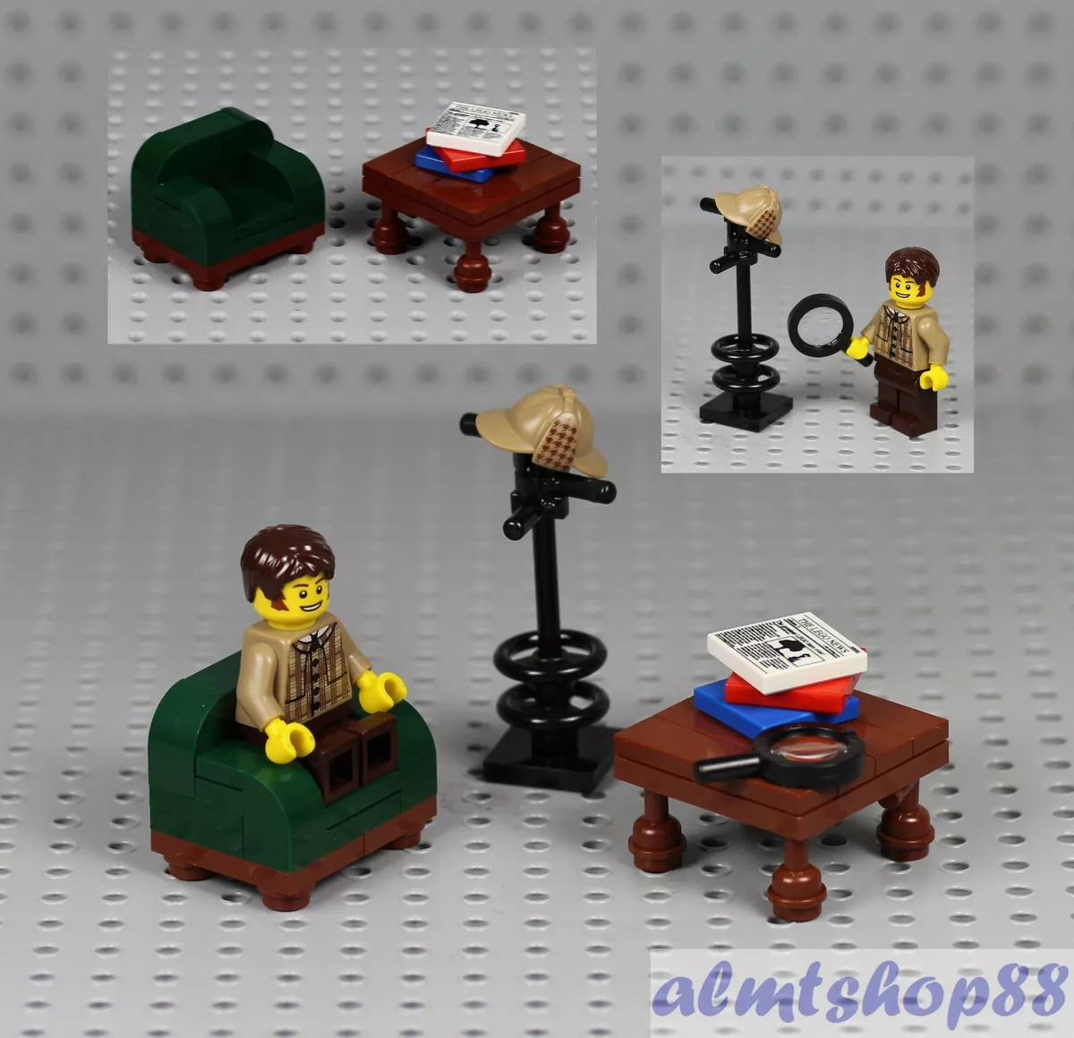 LEGO Sherlock Holmes Minifigure w Sofa Chair Coat Hat Stand