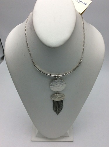 $49.50 Lucky Brand silver tone statement necklace Circle oval with fringe D3 - Afbeelding 4 van 7