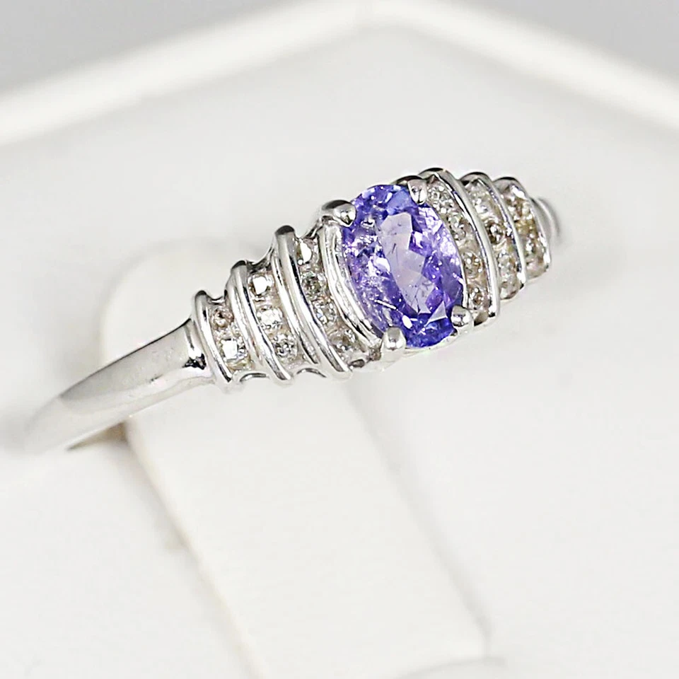 Fine 10K white solid gold Diamond & Amethyst ring size 8.5 sizable - Image 2 of 4