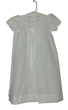 Vtg White Baptismal Christening Gown Dress  Slip Eyelet Trim EUC Made USA
