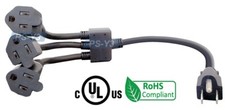 Premium AC Power Outlet Splitter Cord With 3 AC Outlets 18" Long For PDU UPS