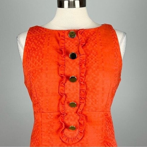 Taylor Womens Orange Sleeveless Dress Cotton Ruffle Front Gold Buttons size 12 - Picture 2 of 10