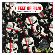 Hydrographic film Red Line Firefighter Skulls hydro dipping 7' x 20" hydro dip