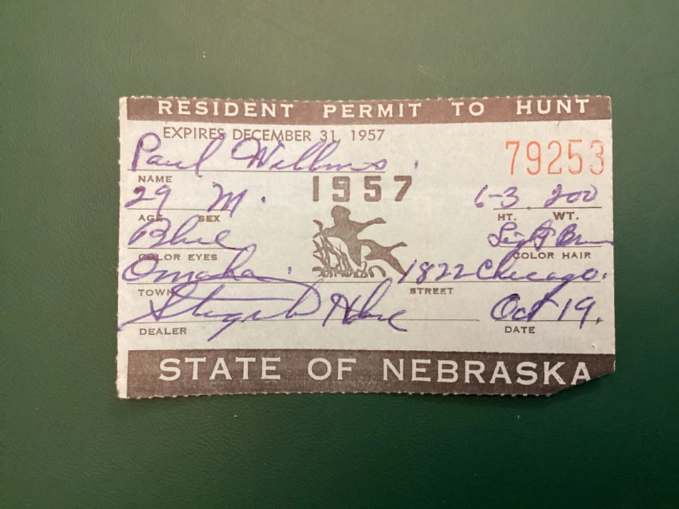 ICOLLECTZONE US RW24 Duck stamp 1957 & Nebraska Hunting stamp on license fresh - Image 2 of 2
