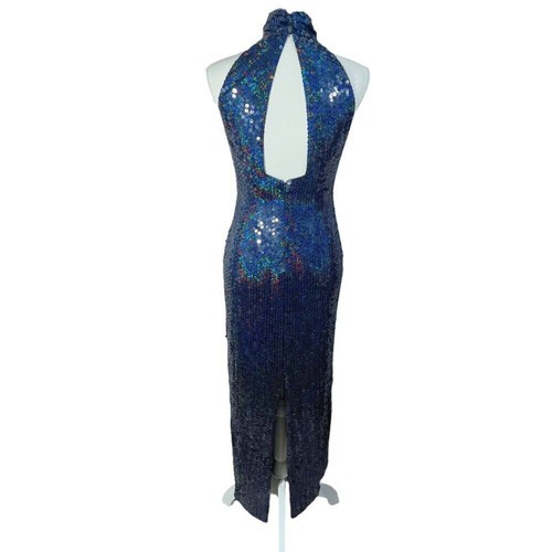 Adrianna Papell Evening Dress Navy Blue Iridescent Sequins Column Gown Size 2 - Picture 5 of 10