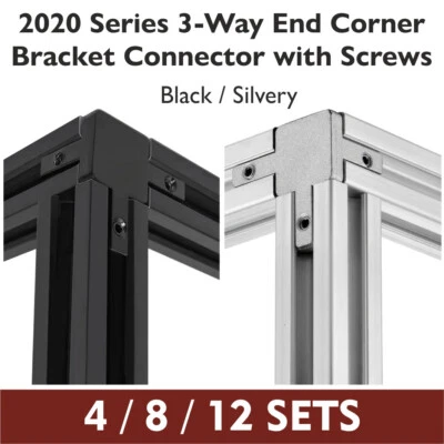 3 Way End Corner Bracket w Screws for 2020 Aluminum Extrusion Profile 4/8/12Sets