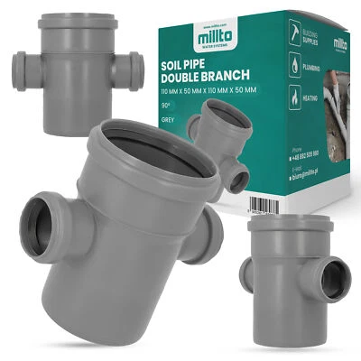 Millto™ Abflussrohr Doppelabzweig 110x50x110x50 90º Grau Abfallsystem Muffe