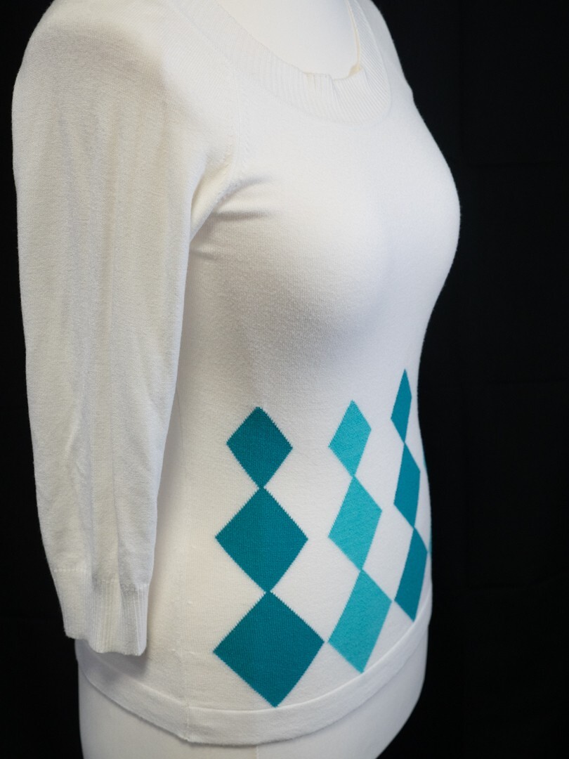 Next Women's Scoop Neck Jumper White/Turquoise UK12 Pre-Owned image 3