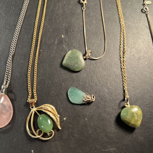 8 Stone Pendants Necklace Green Glass Tiger Eye Jade Gold Tone ??? Sarah Cov - Picture 3 of 17