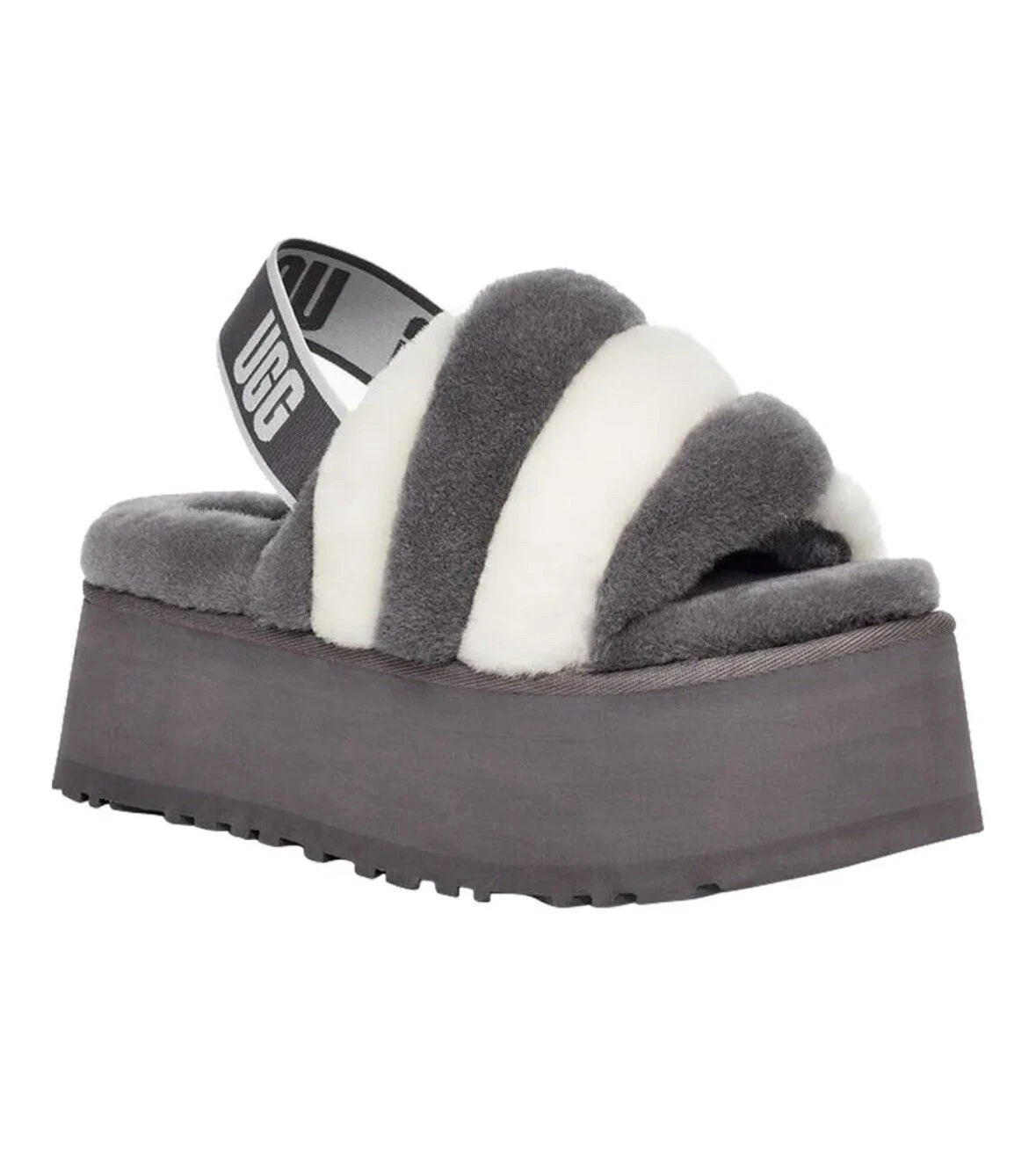 Autentici sandali da donna UGG® a righe discoteca con tonalità grigio bianco combo taglia 8