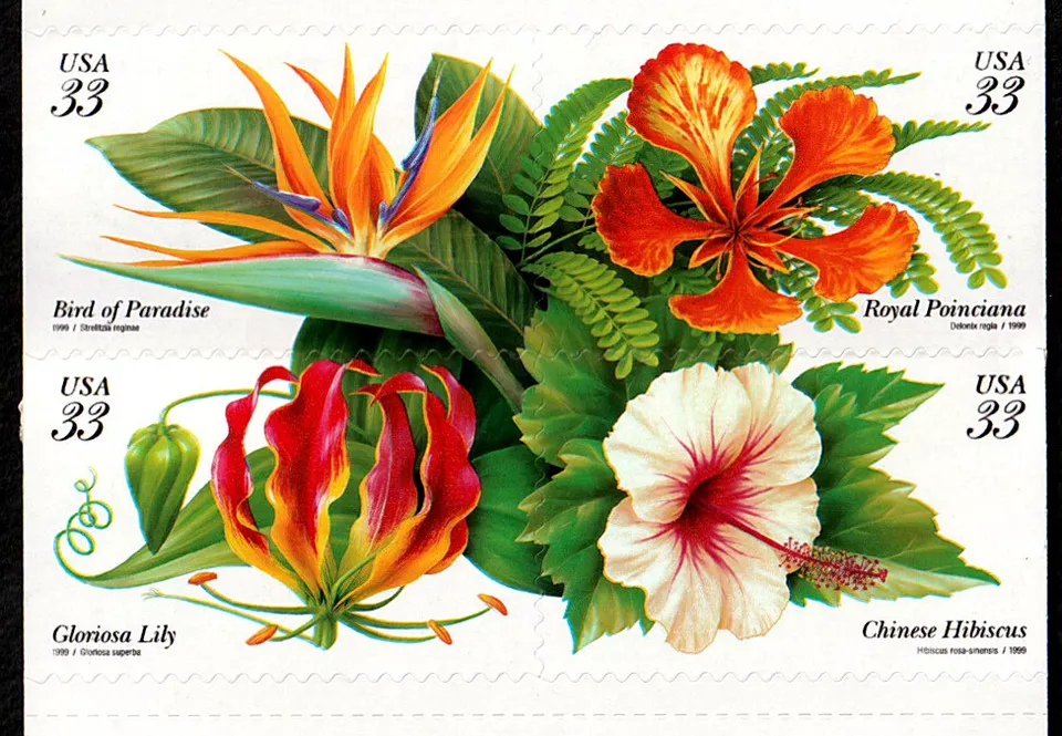 US # 3310-3313 Tropical Flowers 33c (1999) - Booklet of 20 Postage Stamps MNH - Image 3 of 3