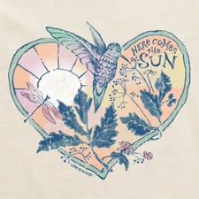 NWT Women's Life Is Good Hummingbird Heart Putty LS Crusher LITE Hooded Tee