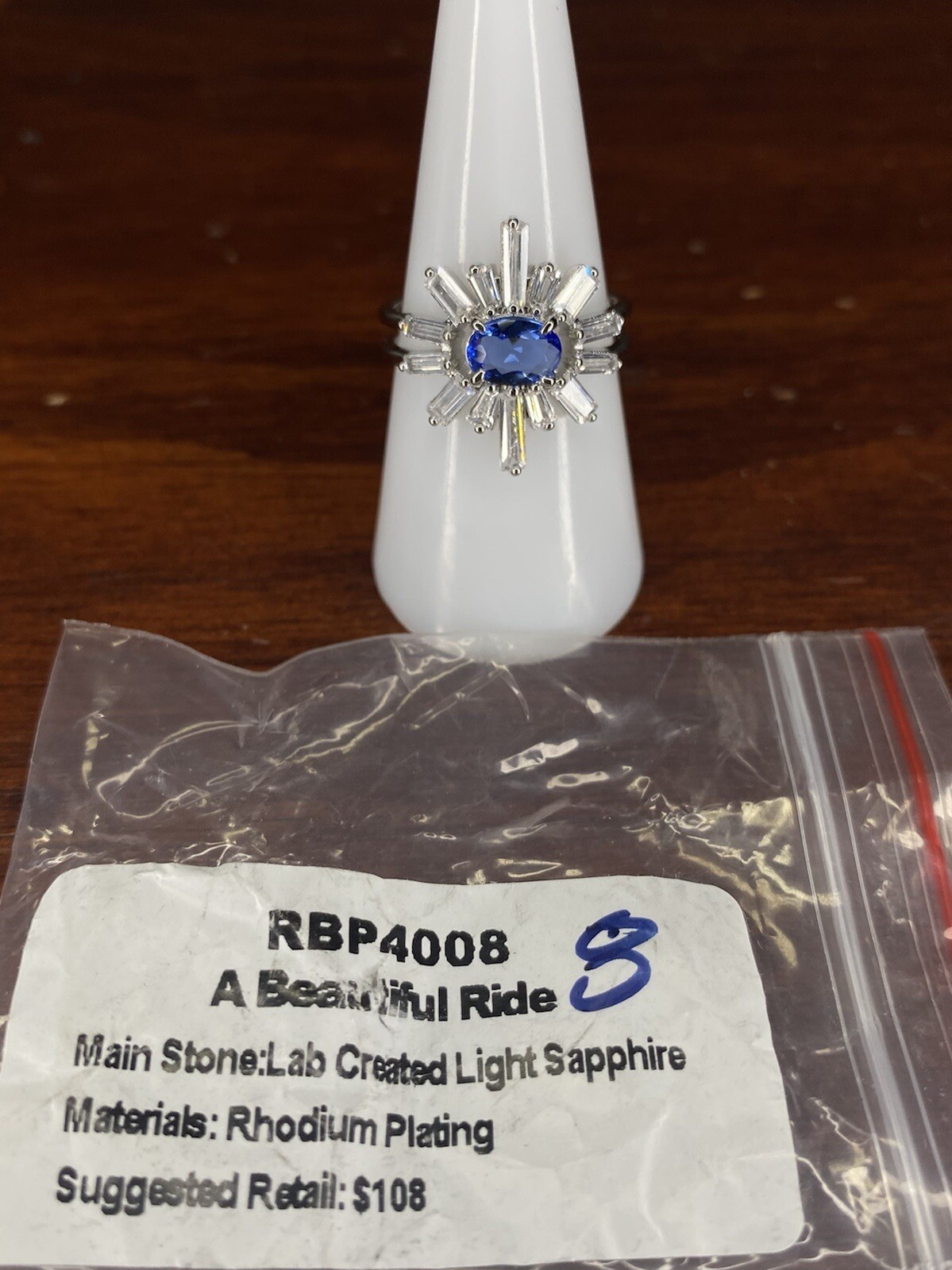 Bomb Party Ring 03 4008 Lab Created Light Sapphire Size 8 Rhodium