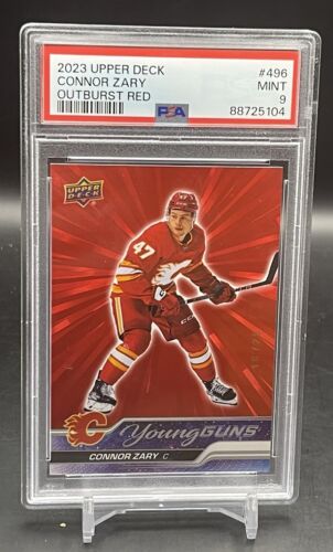 2023-24 Upper Deck Young Gun Red Outburst CONNOR ZARY #496 Flames Psa 9 Pop1 /25 - Picture 1 of 4
