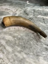 Antique Gun Powder Horn Wood Bottom And Cover At The Top