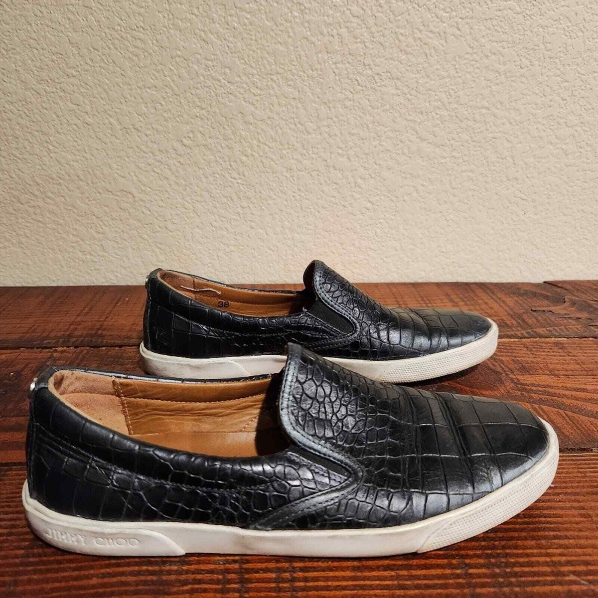 Jimmy Choo Croc Leather Embossed Slip on Canvas Sneakers  display picture 1