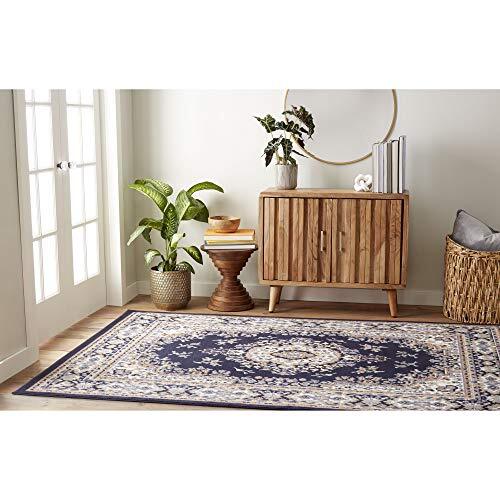 Premium Sakarya Traditional Medallion Area Rug, Navy Blue/Brown, 5'2"x7