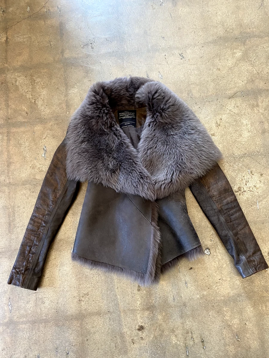 All saints hotsell shearling coat women's