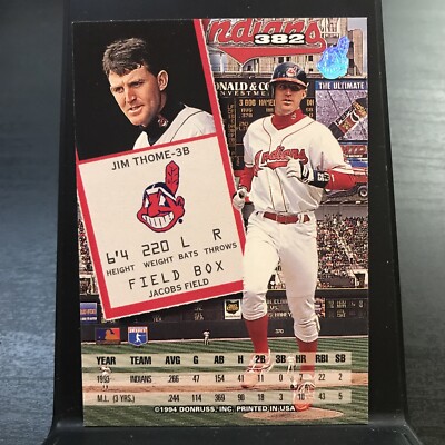 1994 Leaf JIM THOME Baseball Card 382 Cleveland Indians | eBay