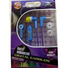 Two-Tone Bass Enhanced Digital Earbuds Wired 4 ft. 3.5mm Stereo Blue  Yellow