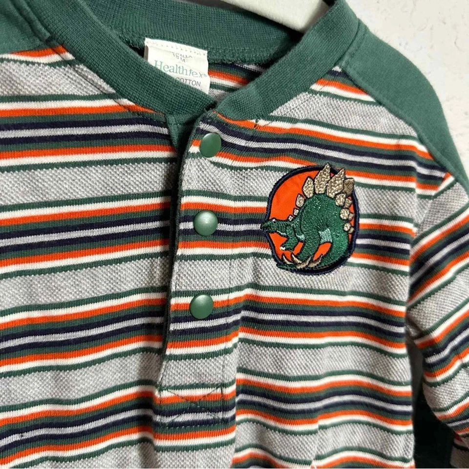 Body de dinosaurio manga larga a rayas vintage Healthtex, talla 18 meses Foto 2 de 4