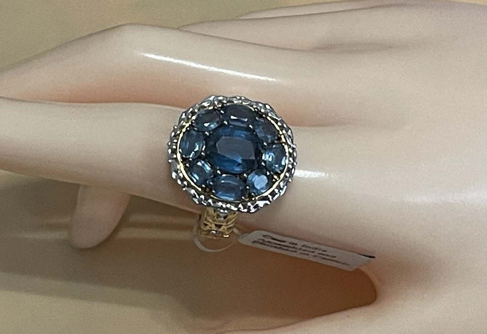 Gems en Vogue One-of-a-Kind 6.72ctw Teal Kyanite & London Blue Topaz Ring Size 9 - Image 2 of 4