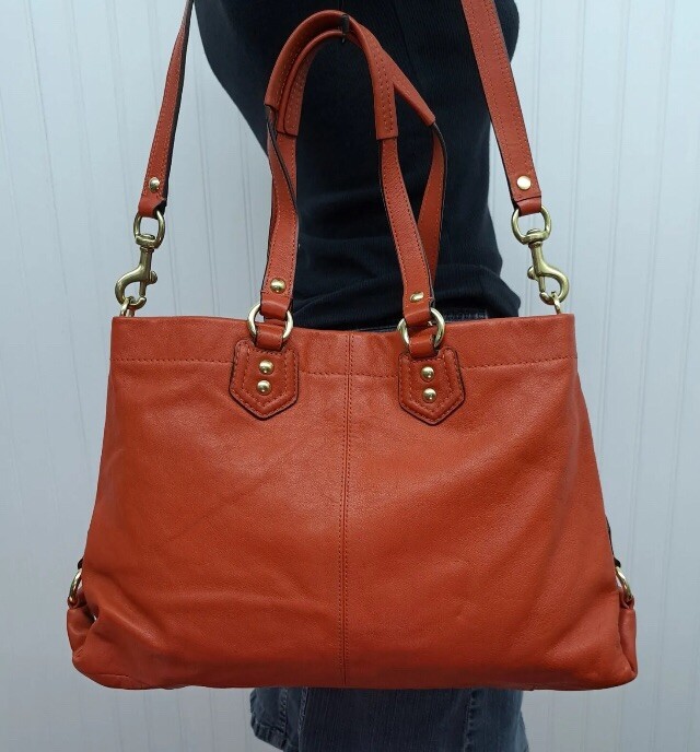バッグ Y2K COACH Ashley Satchel 2way Bag orange Coach F19247 Ashley Orange Pink Coral Leather Satchel Handbag