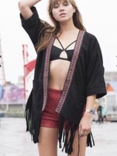 New Anthropologie Muubaa Denman Embroidered Suede Kimono Size 10 Retails $548