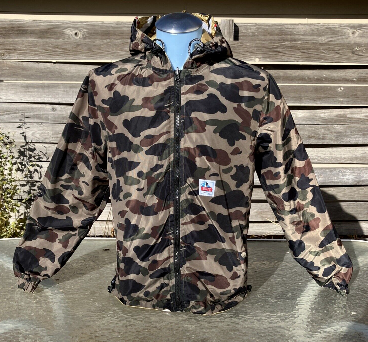 RARE Bape 'A Bathing Ape' Jacket Size L Reversible Camo/Gold Full
