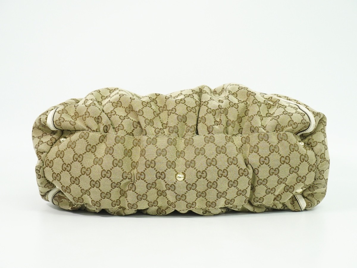 GUCCI Abbey 189835 GG Canvas Tote Handbag Beige White Gold | eBay 
