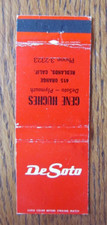 DESOTO PLYMOUTH CAR DEALER MATCHBOOK COVER: GENE HUGHES REDLANDS, CA -D7