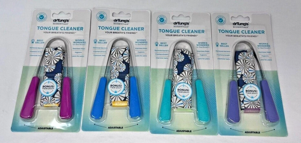 1 - NEW Dr. Tung's Tongue Cleaner - Various Colors Avail. W/ Bonus Travel Pouch