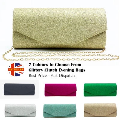 FAZ Damen-Clutch Glitzer Kette Diamanten Abend Abschlussball Braut Hochzeit Handtasche UK