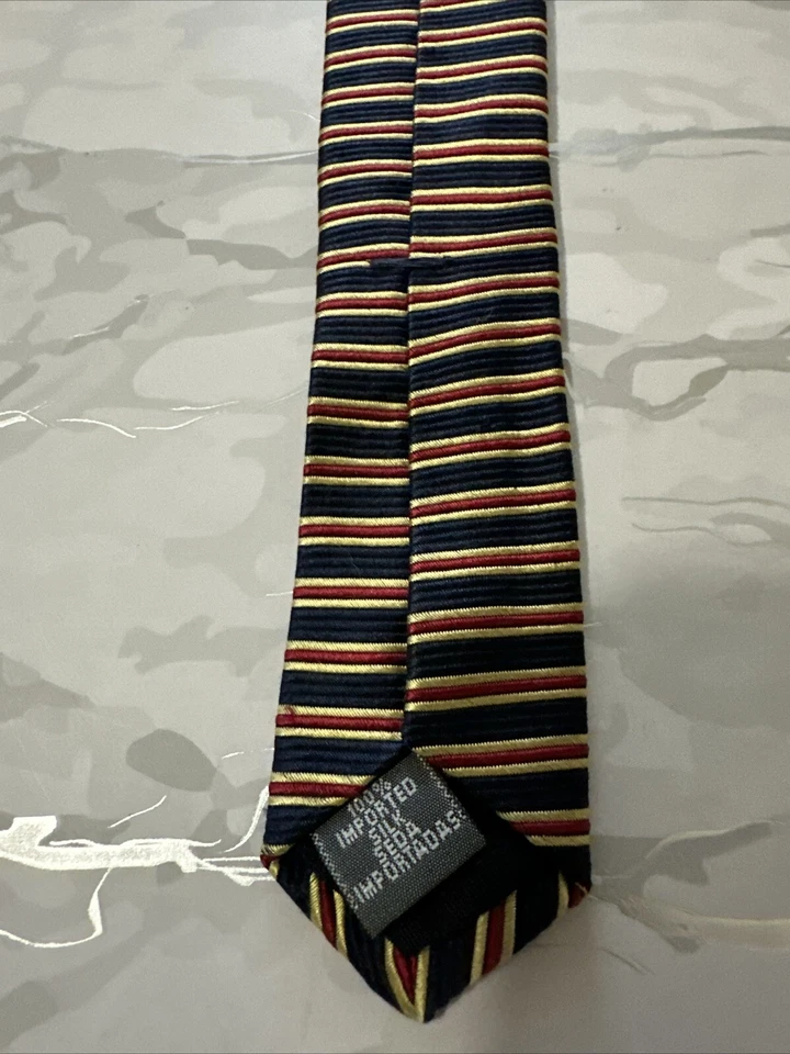 Corbata para hombre CLAYBROOKE 100 % seda a rayas azul rojo amarillo negocios iglesia Foto 2 de 4