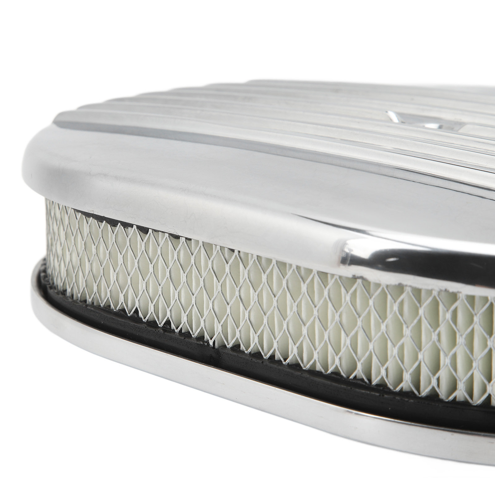 Car Auto Air Cleaner Polished Aluminum Alloy 12in Oval Half Finned Air