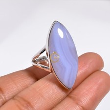 Blue Lace Agate Ring 925 Sterling Silver Statement Boho Rings Gift for Her