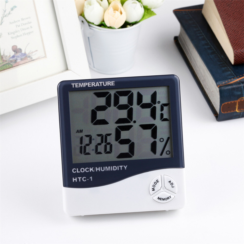 Indoor Digital Thermometer Temperature Humidity Meter Hygrometer with LCD Clock