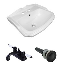 Renovator's Supply White Small Wall Mount Sink with Black Faucet and Drain