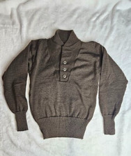 Vintage Military Sweater Mens SMALL 34-36 Brown Wool Henley Pullover Army Field