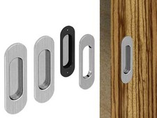 Flush Recessed Sliding Door Pull Handle Set "Oval" - Chrome - Satin Nickel