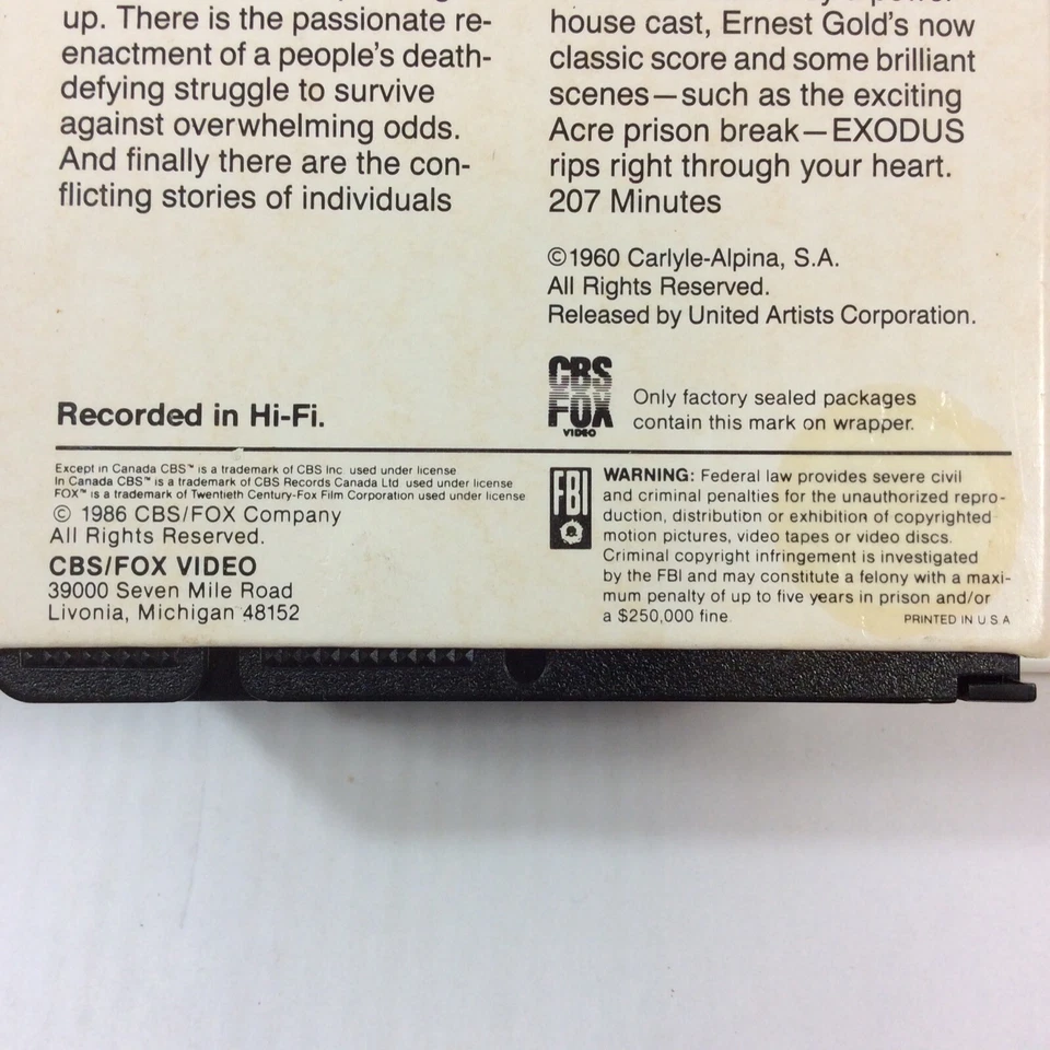Exodus VHS 1986 CBS Fox Paul Newman 2 tape set - Image 3 of 4