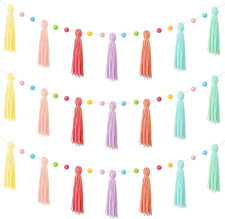 3 Pcs Colorful Pom Pom Tassel Garland Classroom Each 50'' Boho Rainbow Felt Garl