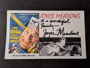 Joyce Meadows Signed Index Card - The Brain from Planet Arous
